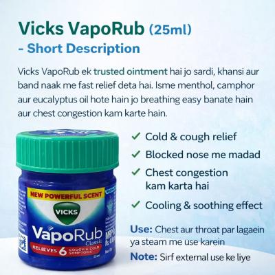 VIKS VAPO RUB 25ml RELIEVES 6 COUGH AND COLD SYMPTOMS